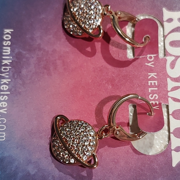 Stunning Kosmik Saturn design by Kelsey hoop earrings. - Picture 3 of 6